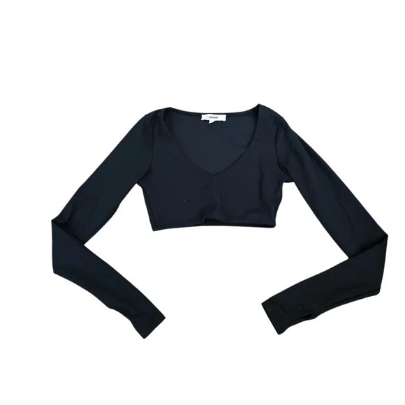 Joah Brown Black Long Sleeve Crop Top XS - Picture 2 of 6